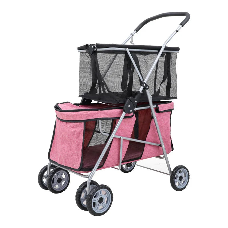New Pet Cart Foldable Shopping Cart Separation Cat Bag Double-layer Large-capacity Dog Walking Cart