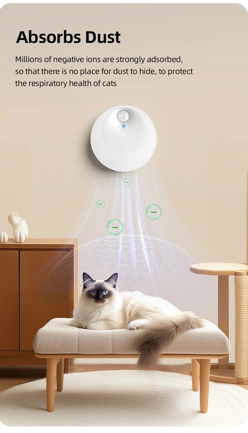 ROJECO Smart Cat Litter Deodoriser 4000mAh Cat Odor Purifier For Cat Litter Box Automatic Pet Toilet Deodorant Purifier Supplies