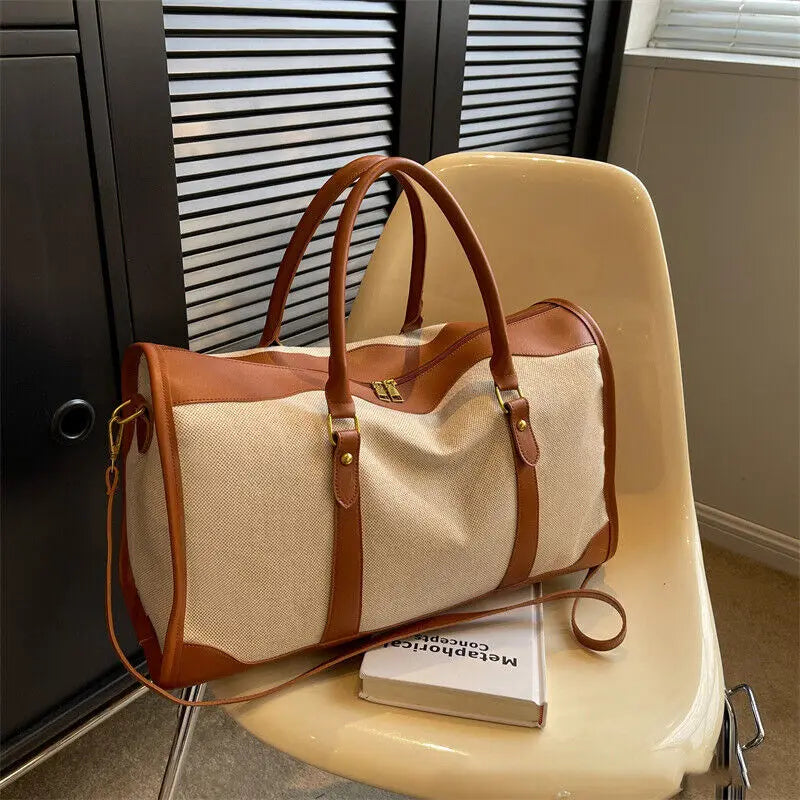 ISKYBOB Women Travel Storage Handbag Vintage Fitness Luggage Bag Single Shoulder Crossbody Bag Large Nylon PU Leather Bag 2023
