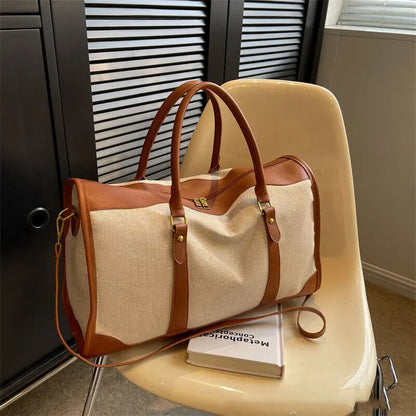 ISKYBOB Women Travel Storage Handbag Vintage Fitness Luggage Bag Single Shoulder Crossbody Bag Large Nylon PU Leather Bag 2023