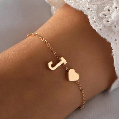 Fashion English Initial Letter Heart Bracelet DIY Personalized Name Bracelets Girls Women Anniversary Jewelry Gifts
