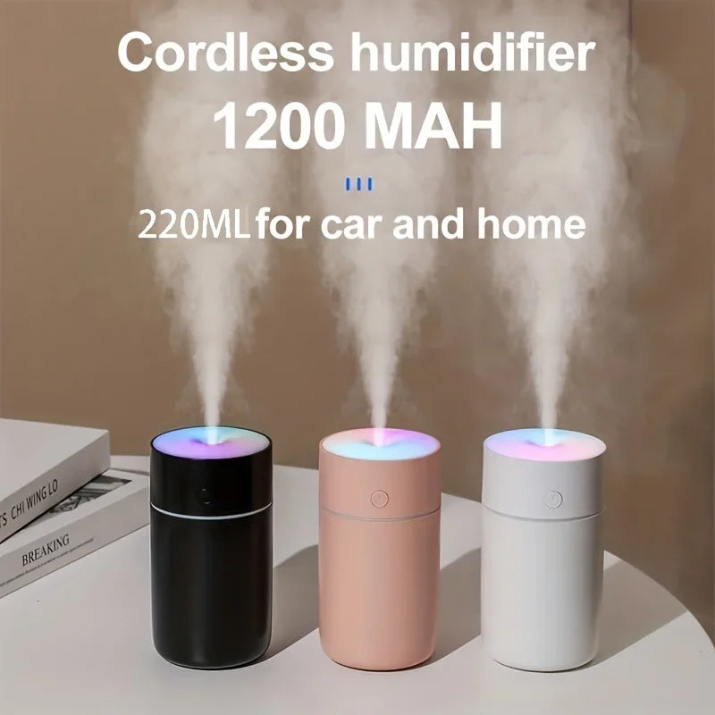 Portable Usb Rechargeable Air Humidifier LED light mini 220ml h2o Spray Mist humidifier Aroma Essential Oil Diffuser for Car