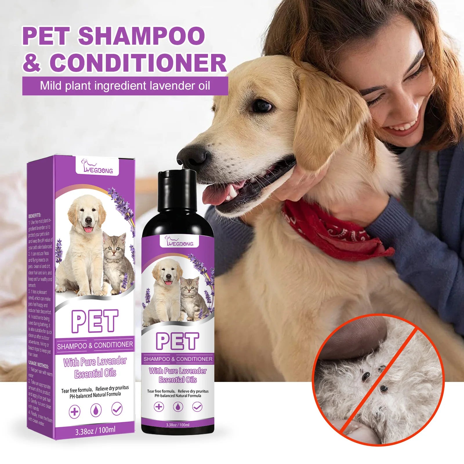 Pet Shampoo Flea Killer Hair Softening Relieve Itching Ph Balanced Cleaning Moisturizing Smooth Dog Shampoo for Sensitive Skin