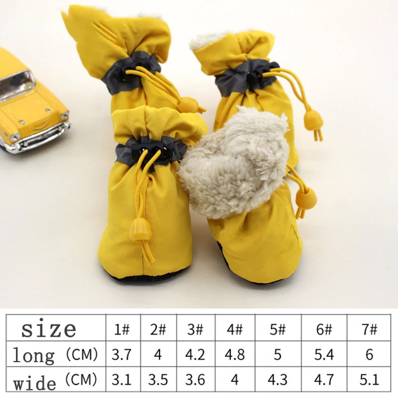 4pcs/set Waterproof Antiskid Puppy Shoes Winter Warm Plus Velvet Anti-slip Rain Snow Boots For Small Dog Cats Snow Socks