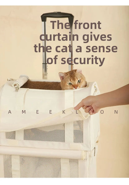 High Aesthetic Pet Trolley Box 2-layers Design Cat Basket Breathable Comfortable Transport Case Convenient Travel Pet Trolley
