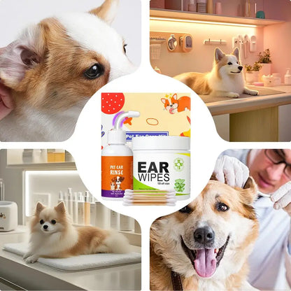 Pet Ear Cleaner 100X Puppy Ear Drops Cleaning Wipes Set Descaling Liquid 60ml For Home Travel Pet Care Supplies For Itch Relief