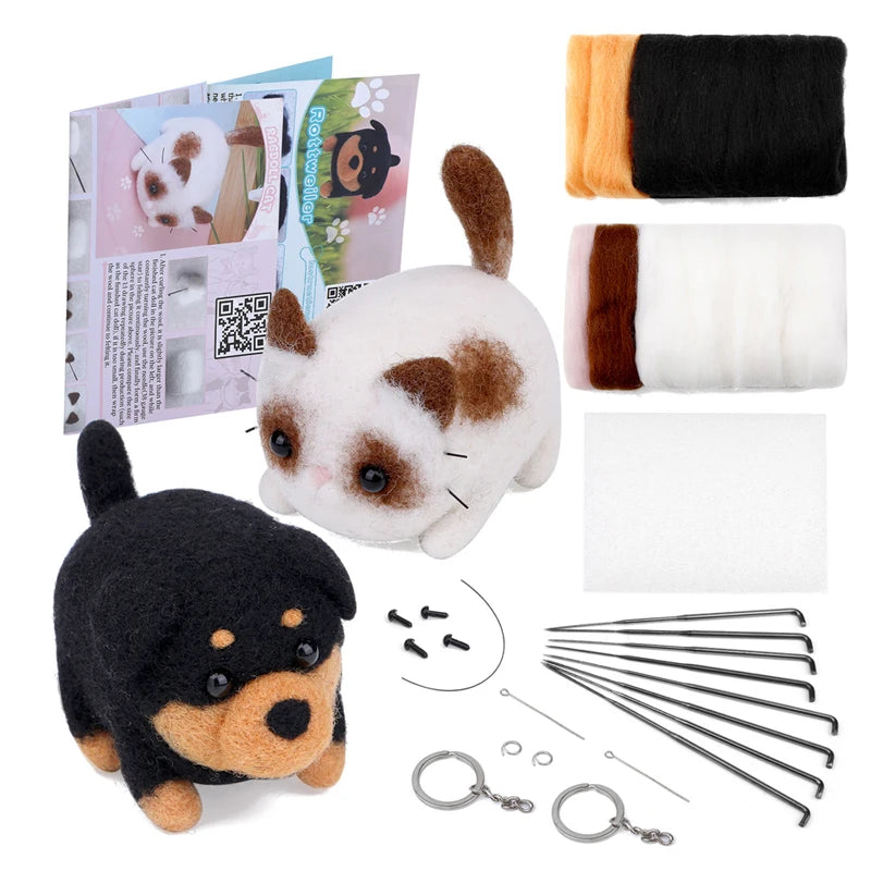 Animals DIY Needle Felting Set with Foam Mat for Handcraft Project Beginners Needle Felting Supplies Kits with Tools