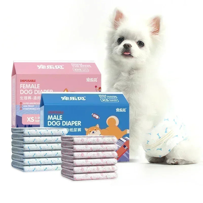 10PCS Super Absorbent Pet Diapers Dog Physiological Pants Leakproof Dog Diapers Disposable Nappies for Dogs Cats Male Female