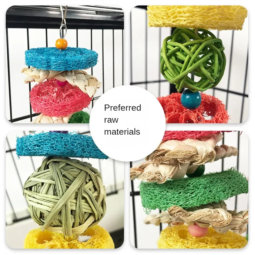 Rabbit Hamster Chewing Toy Hanging Bells Rattan Balls Molars Toy Pet Chinchilla Guinea Pig Bird Parrots Parakeet Birdcage Decor