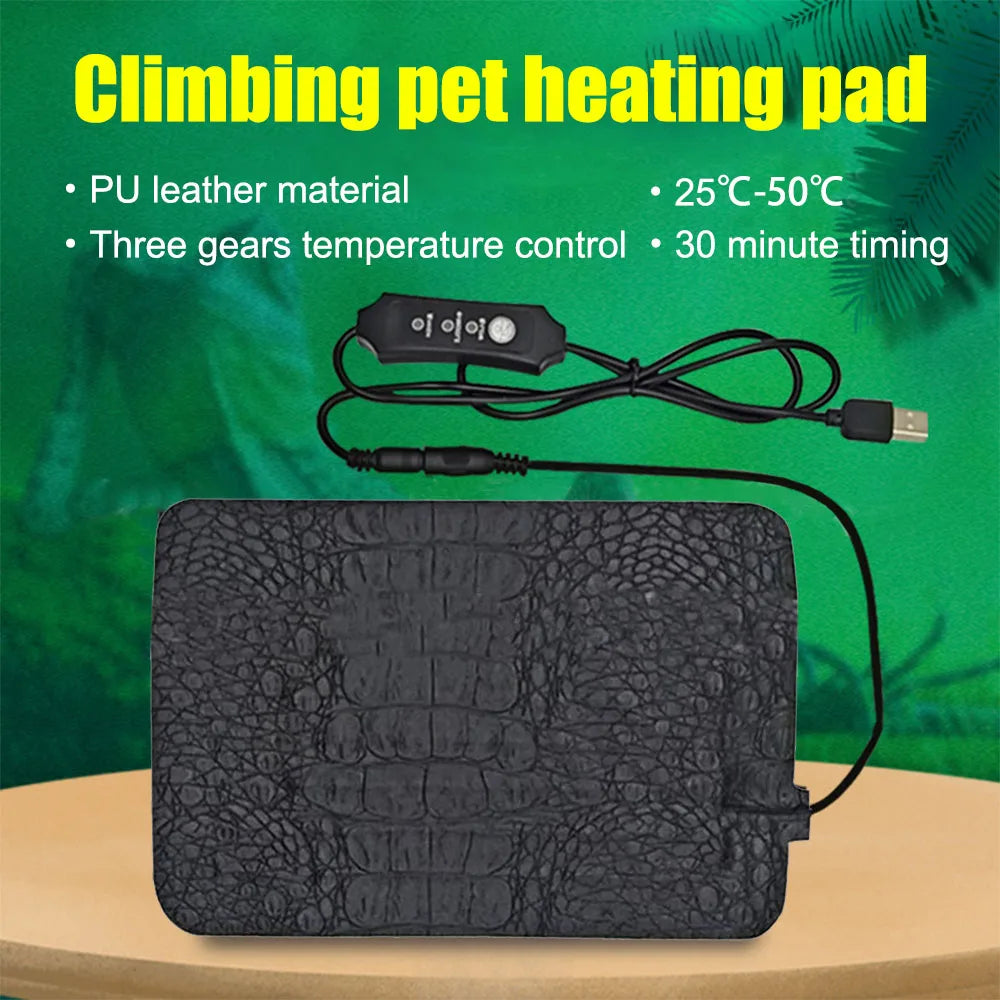 USB Pet Heating Pad Water Resistant Reptile Incubator Heating Pad Three Adjustable Temperatures Leather Winter Warm Waterproof