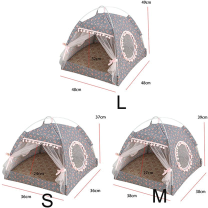 Foldable Cat & Dog Tent Bed – Summer Cave House for Small Pets