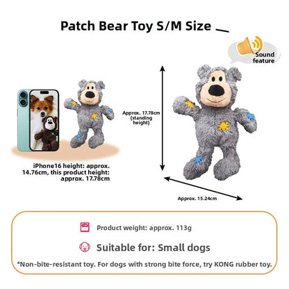 Kong Patch Bear Chew Resistant Plush Toy Sound Making Stress Relief Tug of War for Puppies And Adult Dogs Pet Toys Short Plush