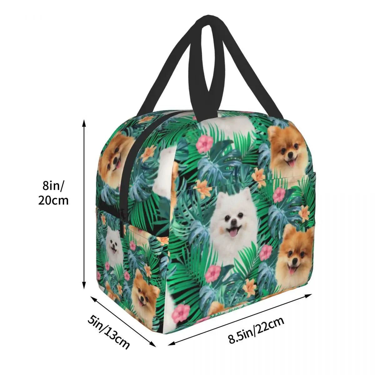 Pomeranian Dog With Summer Leaf Insulated Lunch Bag for School Office Pet Spitz Resuable Thermal Cooler Bento Box Women Kids