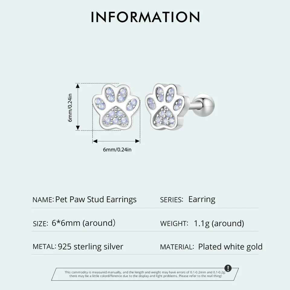 WOSTU 925 Sterling Silver Lovely Pink Opal Paw Stud Earrings For Women Cat Dog Pet Paws Ear Studs Girl Birthday Jewelry Gift