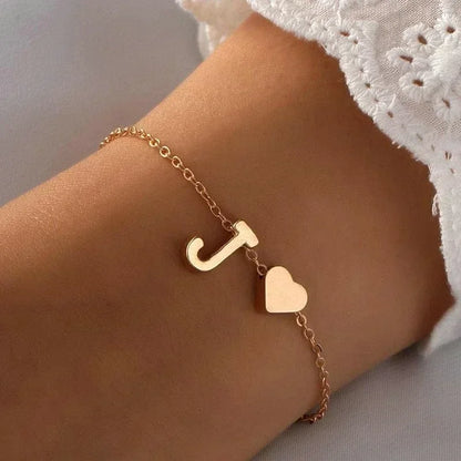 Fashion English Initial Letter Heart Bracelet DIY Personalized Name Bracelets Girls Women Anniversary Jewelry Gifts
