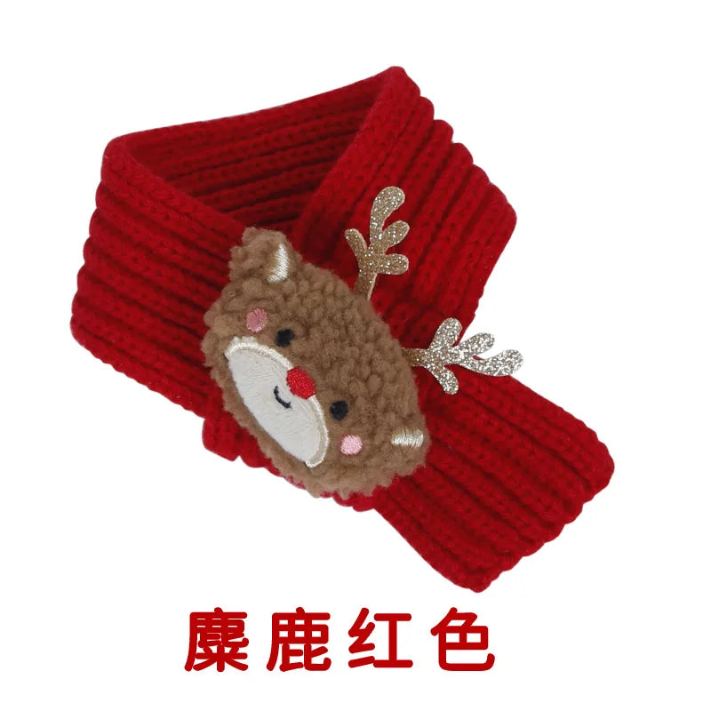 New Pet Knitted Christmas Scarf Cat Dog Yarn Cartoon Elk Snowman Warm Plush Hat Set Dog Accessories for Small Dogs