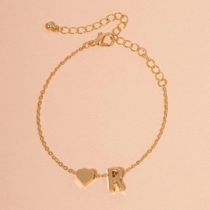 Fashion English Initial Letter Heart Bracelet DIY Personalized Name Bracelets Girls Women Anniversary Jewelry Gifts