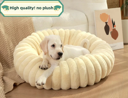 Round Plush Dog Bed for Medium Pets, Winter Soft Nest