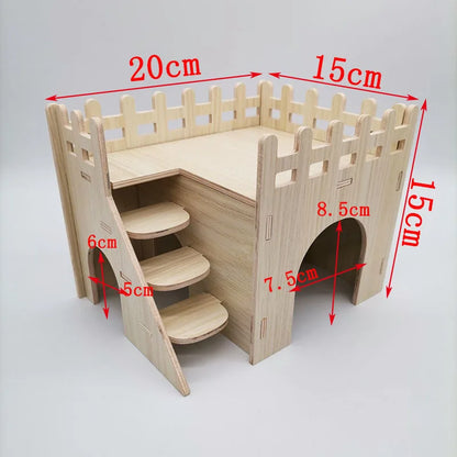 Creative Hamster Nest Wooden Fence Villa Pet Home Supplies Comfortable Sleeping Nest Simple Style Solid Color House Villa