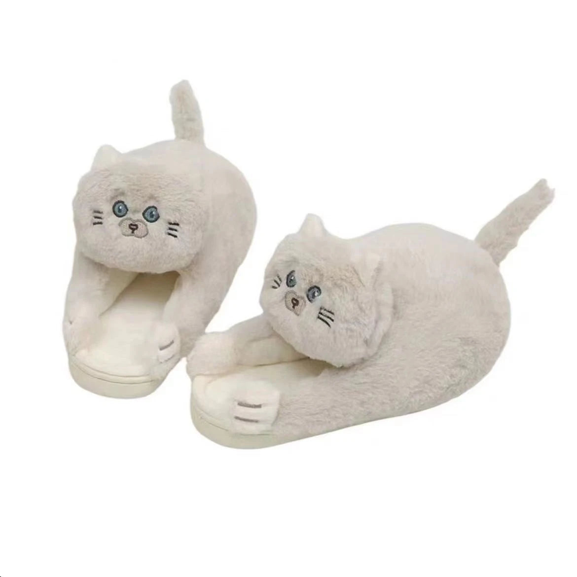 Footsie Cat Slippers Women's Winter Warm Shoes Free Shipping Funny Kitty Animal Slides Woman Fluffy Fur Mules Birthday Gift Toys