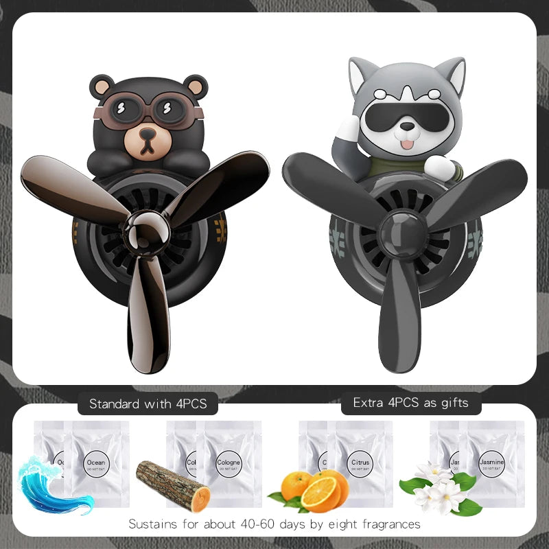 Pilot husky dog car air fresheners propeller plane vent clip perfume diffuser aroma fun cartoon decoration accessories fragrance