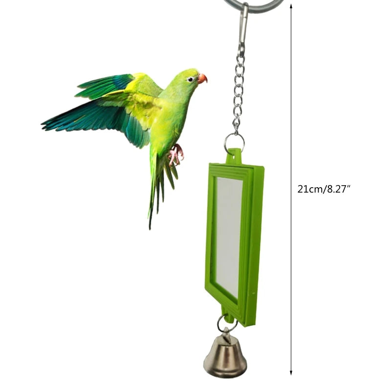 Bird Mirrors with Metal Bells Cockatiel Parakeet Mirror for Cage Bird Toy Swing Cage Accessories for Parrot Conure