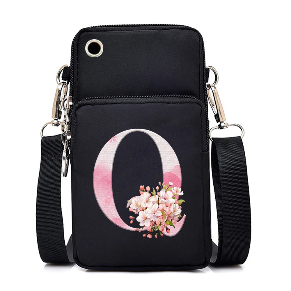 Women‘s Messenger Bag Small Handbag Crossbody Shoulder Wallet for Phone Sakura 26 Alphabet Print Coin Purse Ladies Card Holder