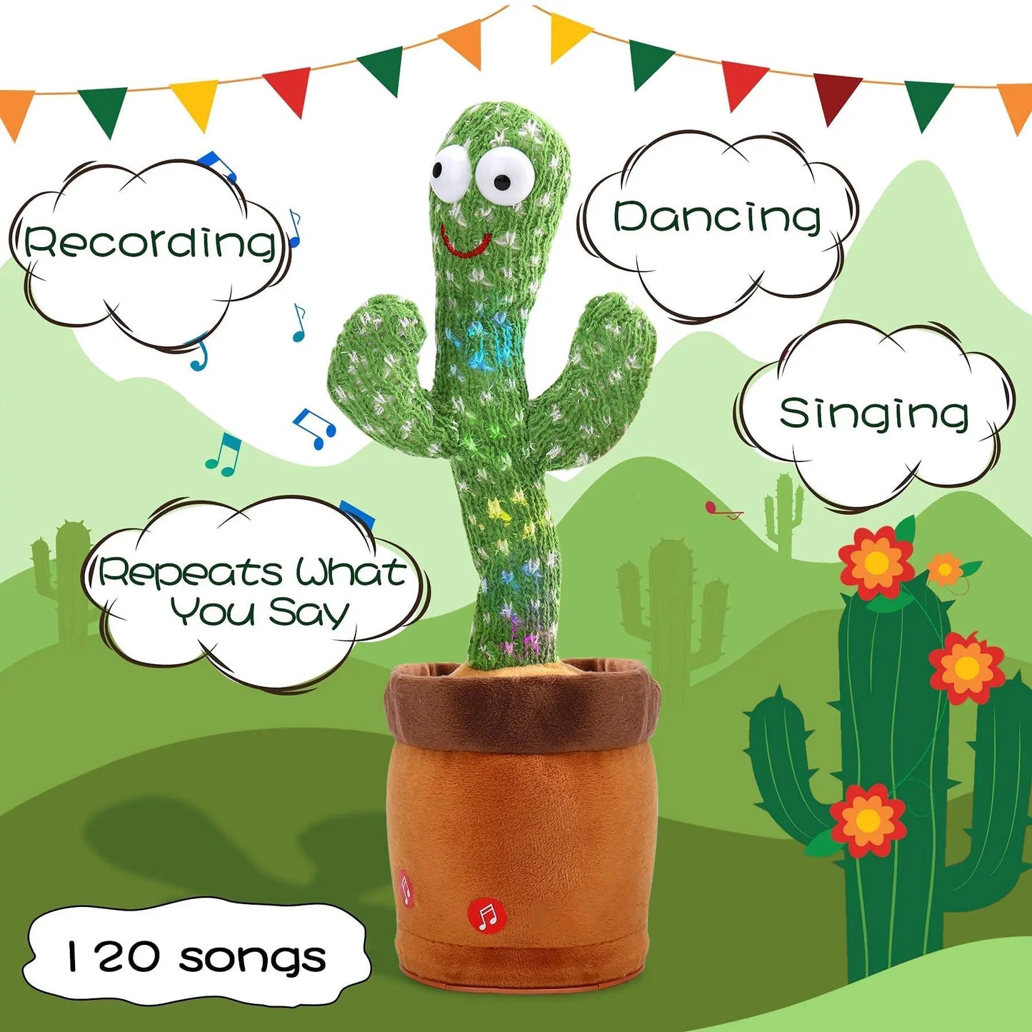 Dancing Cactus Repeat Talking Toy Electronic Plush Toys Can Sing Record Lighten USB Early Education Funny Gift Interactive Bled