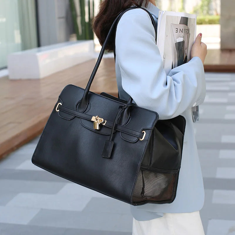 New Luxury PU Leather Pet Carrier Bag Breathable Handbag For Puppy Cat Fashion Dog One-shoulder Bag Portable Pet Travel Handbag