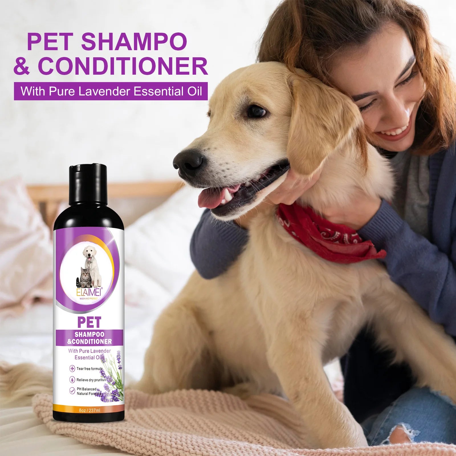 Pet shampoo, dog shower gel, long-lasting fragrance, mite removal, dirt removal, cat shampoo. Pets like it