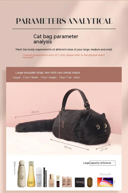 One Shoulder Bag Female Design Small Man Messenger Bag Versatile Hand Made Autumn and Winter Plush Cute Cat Bag