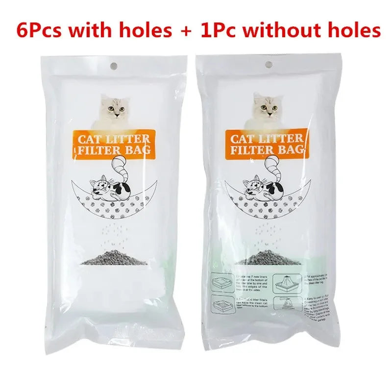 7 Pcs/Set Pet Cat Litter Bag Thickened Hidden Drawstring Design With Filter Large Capacity Lazy Pet Poop Bag Cleaning Supplies