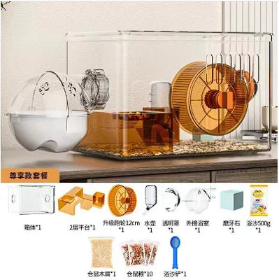 Hamster cage Luxury Grand Villa Transparent acrylic Gold silk Bear Dutch Pig two layer multi-layer combination hamster supplies