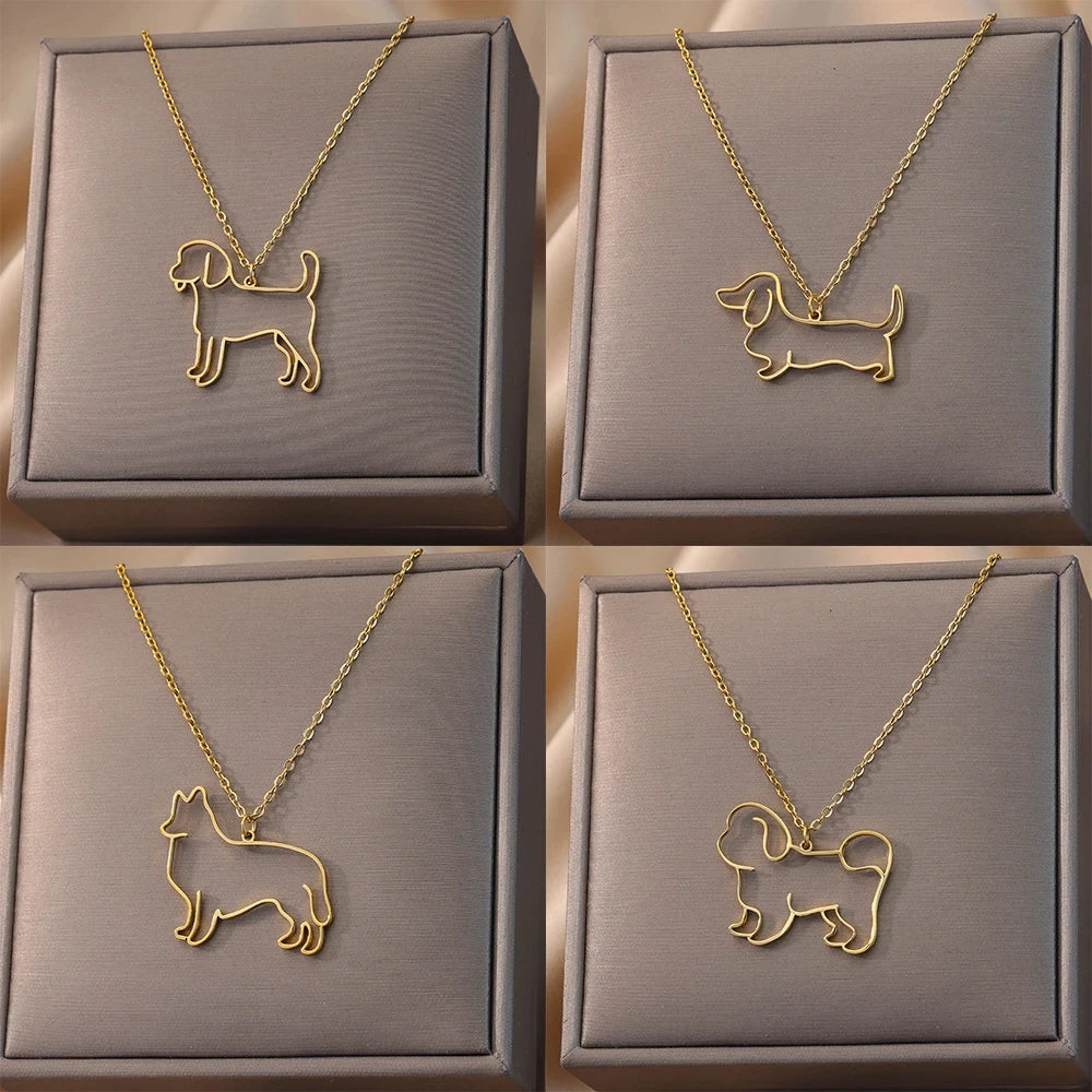 Stainless Steel Dog Necklaces For Women Men Gold Color Pet Animal Pendant Necklace Jewelry Male Female Fashion Neck Chain Gift