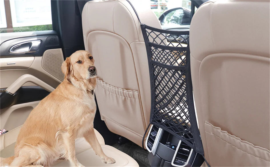 Dog Car Net Barrier Pet Travel Safety Barrier Car Carrier Rear Seat Fence Anti-collision for Child and Pets with Storage Bag
