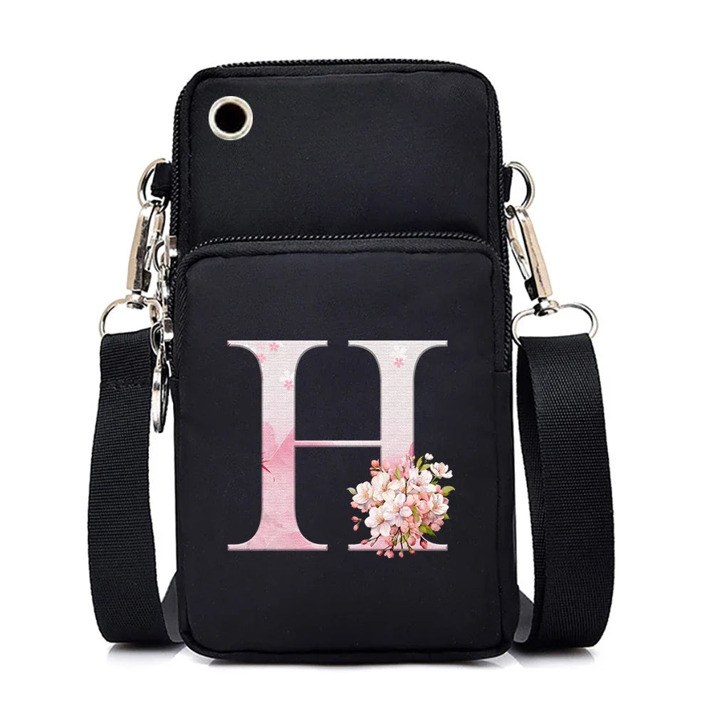 Women‘s Messenger Bag Small Handbag Crossbody Shoulder Wallet for Phone Sakura 26 Alphabet Print Coin Purse Ladies Card Holder