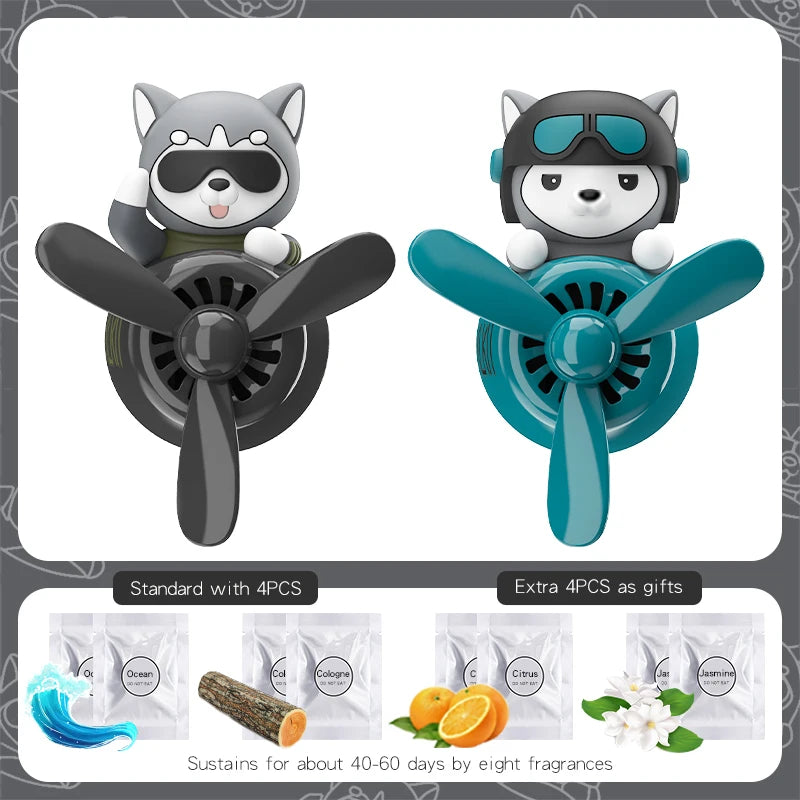 Pilot husky dog car air fresheners propeller plane vent clip perfume diffuser aroma fun cartoon decoration accessories fragrance