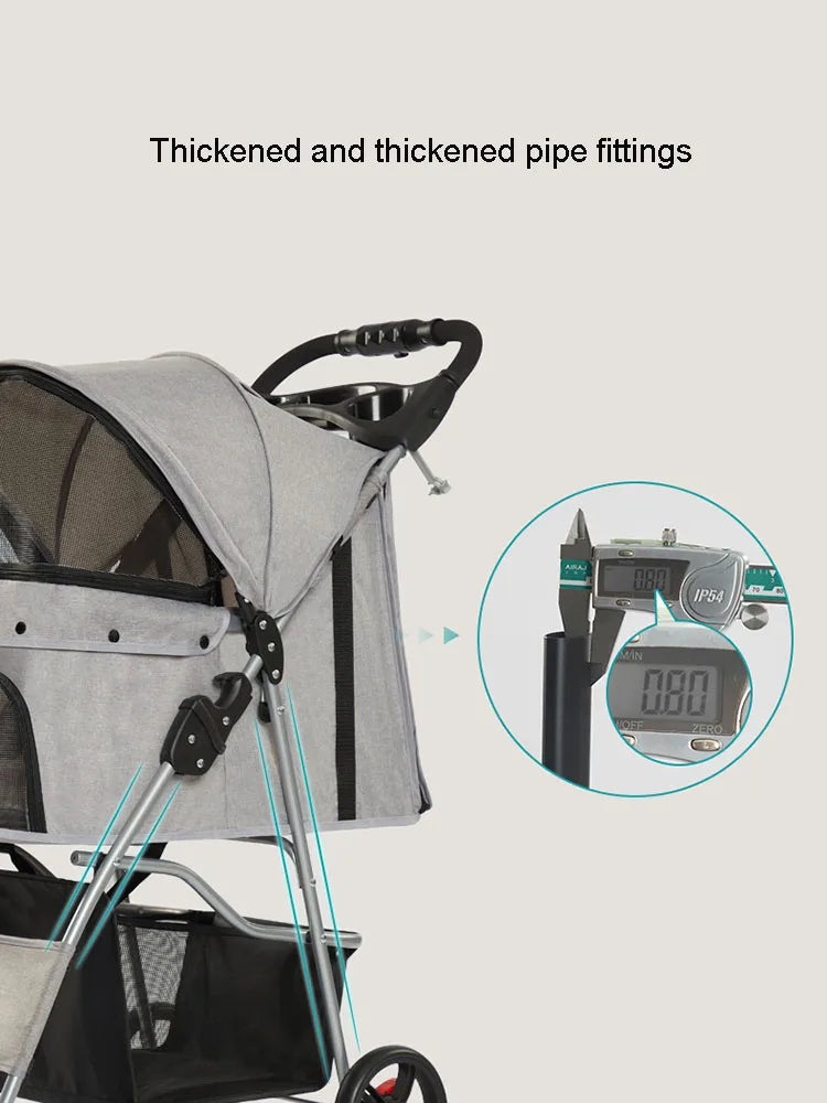 Three-wheeled Lightweight Foldable Pet Stroller Outdoor Small Dog And Cat Stroller With Storage Holder Cup Basket