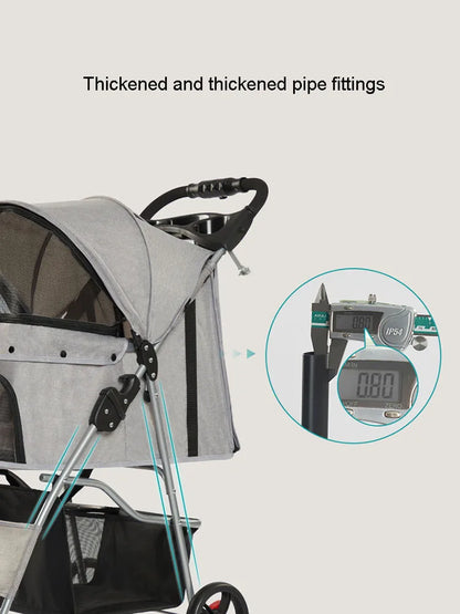 Three-wheeled Lightweight Foldable Pet Stroller Outdoor Small Dog And Cat Stroller With Storage Holder Cup Basket