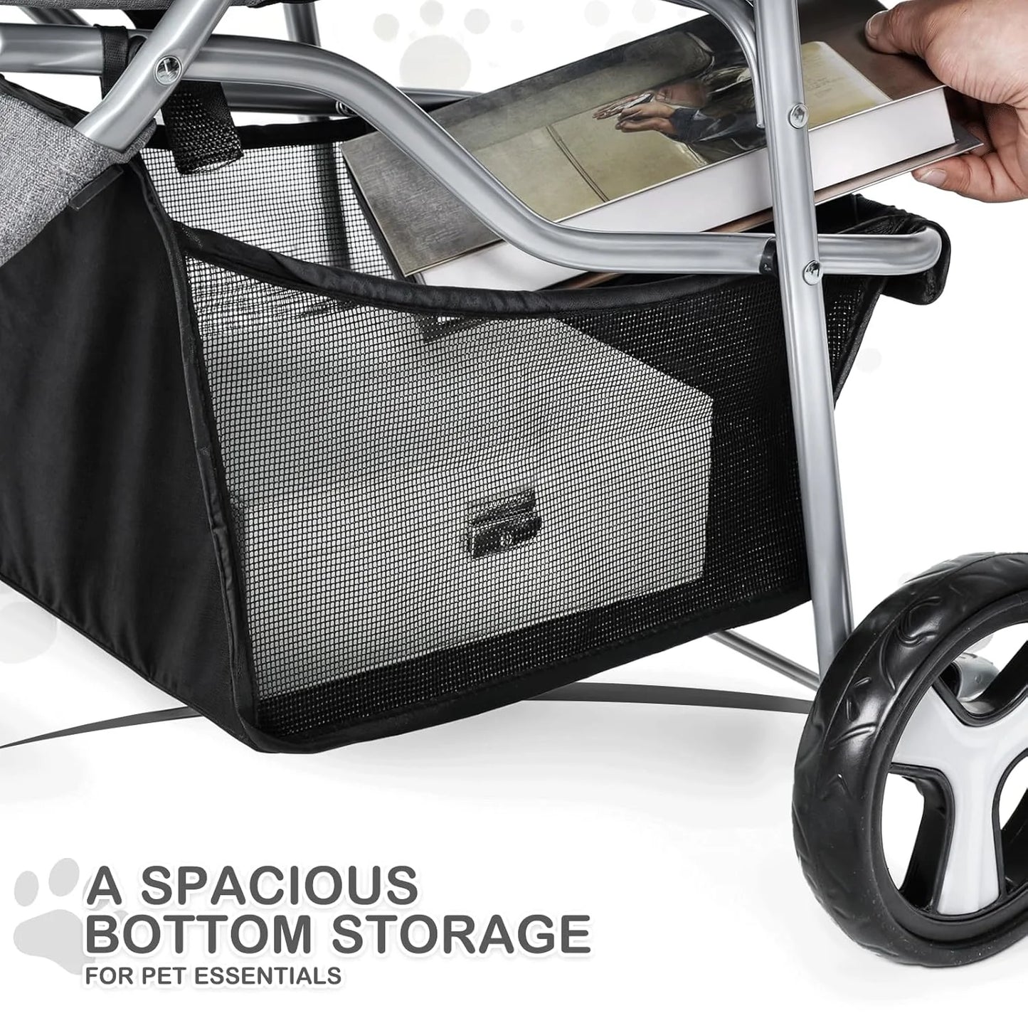 Foldable Pet Stroller Trolley Carrier With Wheels 3 Wheels Pet Strolling Cart For Small/Medium Dogs And Cats With Storage Basket