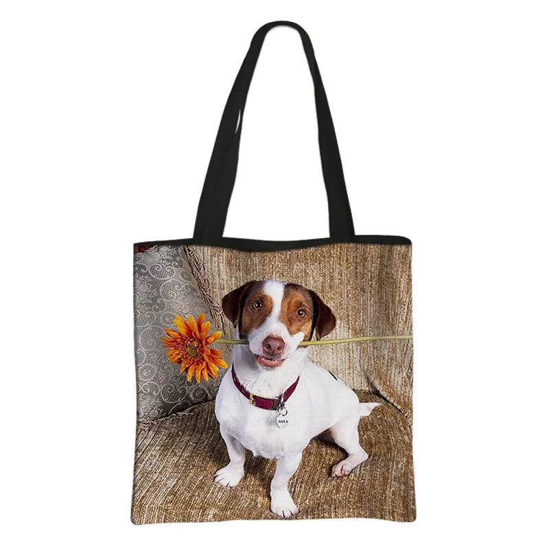 Jack Russell Terrier Women Tote Bag Labrador Print Pets Dog Student Casual Daily Use Single Handbags Portable Shoulder Bag Gift