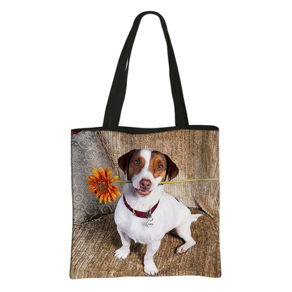 Jack Russell Terrier Women Tote Bag Labrador Print Pets Dog Student Casual Daily Use Single Handbags Portable Shoulder Bag Gift