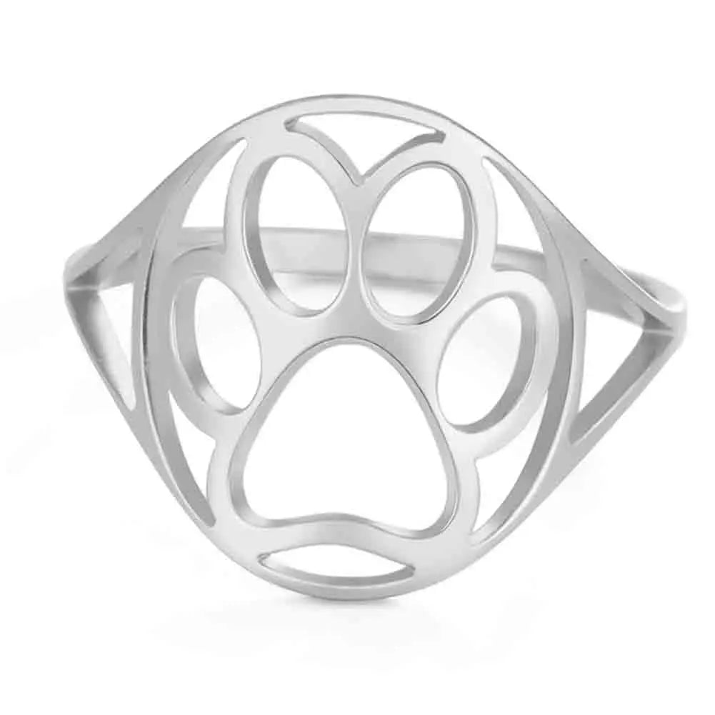 Sipuris Dog Paw Hollow Rings For Women Stainless Steel Gold Color Hip Hop Cute Ring Jewelry Gifts For Animal Dog Lovers