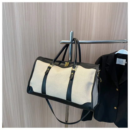 ISKYBOB Women Travel Storage Handbag Vintage Fitness Luggage Bag Single Shoulder Crossbody Bag Large Nylon PU Leather Bag 2023