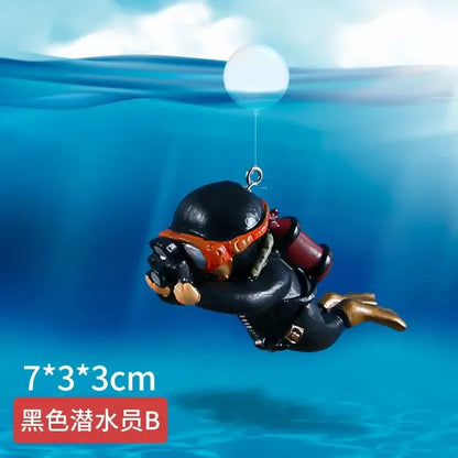Cute Luminous Green Mini Diver Simulated Floating Frogman Kawaii Miniature Figures Fish Tank Aquarium Decoration Ornaments