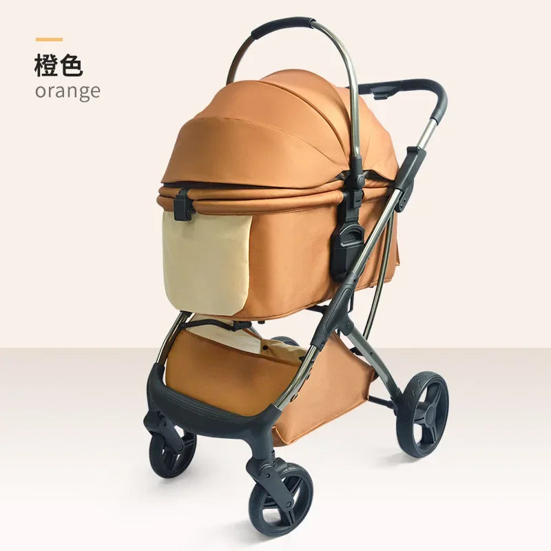 Luxury Pet Stroller with High View and Detachable Carrier Bag for Small and Medium Dogs and Cats
