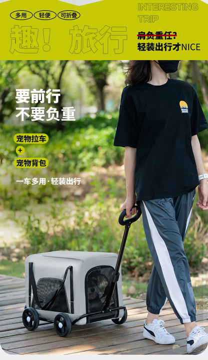 360 ° Rotating Rod Lightweight Folding Small And Medium Pet Stroller Outdoor 3-sided Breathable Window Cat Dog Backpack