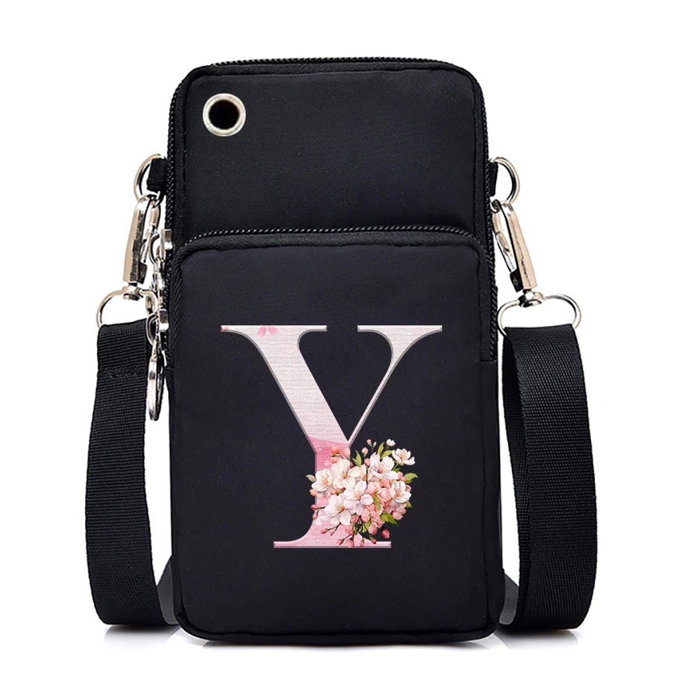 Women‘s Messenger Bag Small Handbag Crossbody Shoulder Wallet for Phone Sakura 26 Alphabet Print Coin Purse Ladies Card Holder