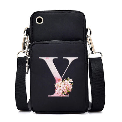 Women‘s Messenger Bag Small Handbag Crossbody Shoulder Wallet for Phone Sakura 26 Alphabet Print Coin Purse Ladies Card Holder