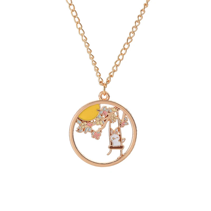Cute Cat Bunny Sika Deer Necklace for Women Kids Fashion Cartoon DIY Animal Pendant Necklace Party Jewelry Accessories Gift
